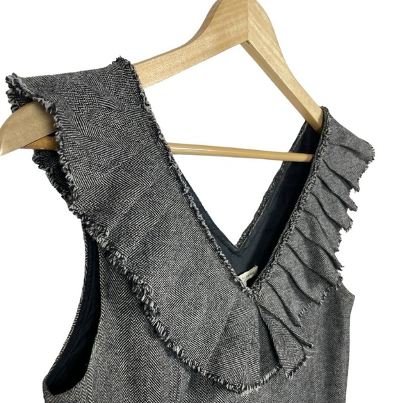 VINTAGE Banana Republic Wool Herringbone Pleated Neck Sheath Dress Grey Size 2 - Picture 3 of 12